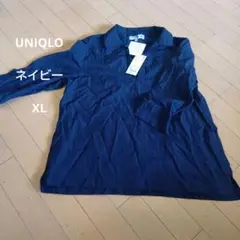 新品　タグ付　UNIQLO ネイビー ストライプ プルオーバーシャツ XL　七分