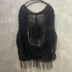 スパイダーニット　y2kグランジ　メッシュニット　unknown　ブラックXL