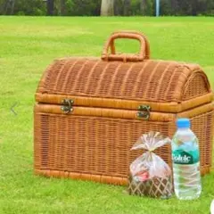 【美品‼️】ピクニックバスケット 籐かご　ピクニック　収納　ナチュラル　リンネル