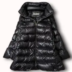 ★HERNO★ダウンコート 黒 ブラック 46 スタンドカラー ポケット有り