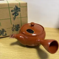 【未使用】 常滑焼　赤色 陶器製急須 茶ごし付き　 実用新案　許可あり　深むし用
