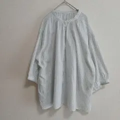 Colopuca ノーカラーシャツ　ストライプ　七分袖　シャツ　3L
