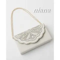 美品✨niana スカラップビーズ刺繍結婚式クラッチバッグ パーティーバッグ