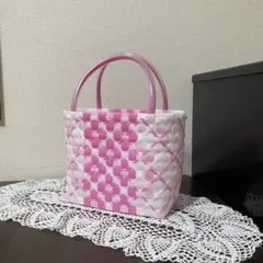 かごバック小さめ　白✖️ピンク