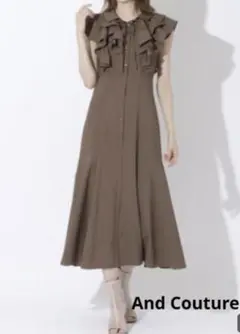 【美品】And Couture フリルノースリーブワンピース ブラウン