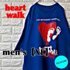 AM51【heart walk】プリントTシャツ【メンズXL】ブルー