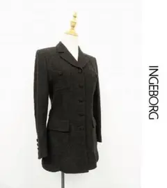 P130/美品 INGEBORG ツイードジャケット ブレザー S 茶