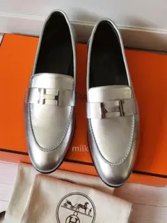 エルメス モカシン ローファー シルバー 38