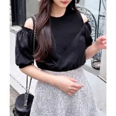 INGNI チュールカシュクール半袖ニット クロ