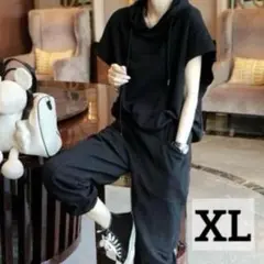 【新品】フーディー パンツ セット　セットアップ　上下セット　ブラック 黒　XL