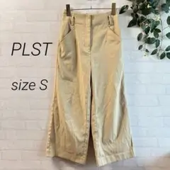 【PLST】 プラステ リネン混 ワイドパンツ (S) ベージュ シンプル