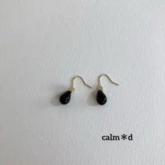 【38】ブラック 一粒 ガラス ゴールド ピアス イヤリング ハンドメイド
