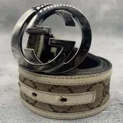 美品✨GUCCI インターロッキング GGキャンバス ベルト ベージュ