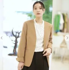 手洗い可　アーヴェヴェ　a.v.v ノーカラージャケット　長袖　薄手　フック止め