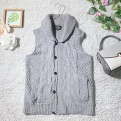 ユナイテッドアローズ(M)ケーブルニット ベスト / 両ポケット 麻混 ウール混