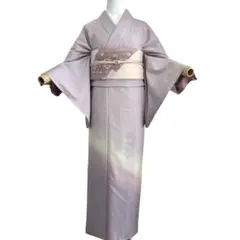仕付け糸付き　淡藤色　暈し　紬　着物 NO7