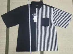 RECALM ストライプ 半袖シャツ　黒×白