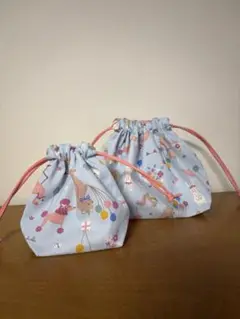 給食袋 2個セット 水色 キャラクター柄