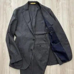 【美品】バーニーズニューヨーク メンズスーツ 48 L グレー ストレッチ 秋冬