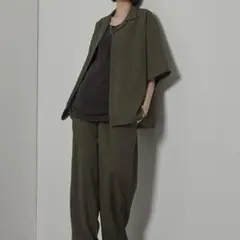 【セットアップ】 ビッグシルエット　オープンカラーシャツ　ワイドパンツ　オリーブ