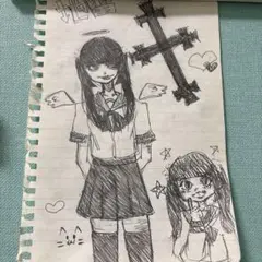 アニメ風キャラクターの鉛筆画