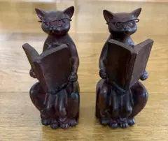 アンティーク風猫雑貨☆親子猫ブックエンド(樹脂製)