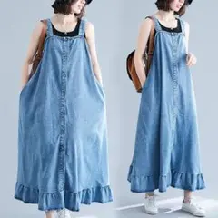 送料無料!森女風秋冬新 デニムロング丈女性大人気新品ワンピースレディース春