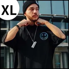 【在庫処分】半袖　Tシャツ　メンズ　ブラック　ストリート　XL　韓国　大きめ　黒