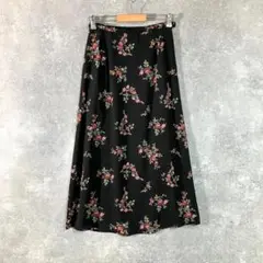 LAURA ASHLEY　ロングスカート　シルク100%　ブラック　花柄