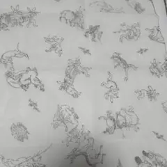 鳥獣戯画　110×１ｍ　動物イラスト ホワイトガーゼ生地　一か所難
