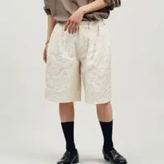 Aphlotus ふくれジャガード サイドギャザーハーフパンツ