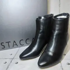【箱付き・新品同様】 スタッカート ショートブーツ レザー バックジップ 黒