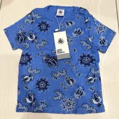プチバトー 青 花柄 ペイズリー柄 Tシャツ 18m (81cm) 新品