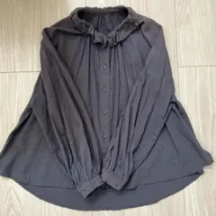 Mushroom チャコールグレー　フリル襟 長袖シャツ