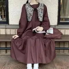 お値下げ中 ehka sopo ゴブランジレセットワンピース エヘカソポブラウン
