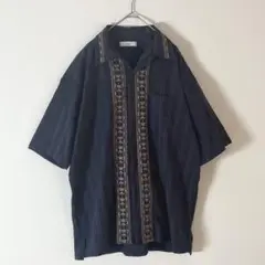 【一点物・美品】ヴィンテージ キューバシャツ 開襟 オープンカラー Lサイズ 黒