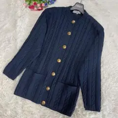 極美品✨セリーヌ 金ボタン ケーブルニット カーディガン 刻印ボタン ネイビー