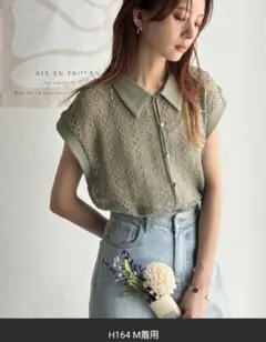 新品classicalelf クロシェ風レース素材衿付きフレンチスリーブブラウス