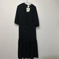 タグ付きniko and ... ドット柄 ロングワンピース ティアード　黒