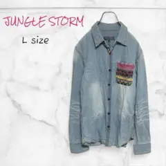 JUNGLE STORM シャツ デニム カジュアル (L) ブルー コットン