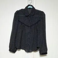 値下げ★黒ドット柄シフォンブラウス
