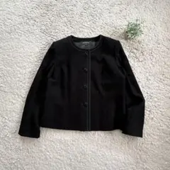 【ソワールベニール】ノーカラージャケット 13号 フォーマル ブラック 肩パット
