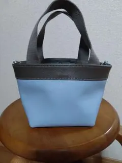 ハンドメイド/トートバッグSサイズ/ライトブルー×グレー/レザークラフト