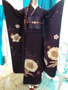 森英恵　振袖　紫　百合　金糸 森英恵 振袖 紫 百合 金糸 （振袖 森英恵 蝶金彩）