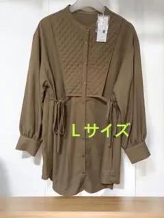 秋物！新品タグ付きベルメゾン千趣会キルティングビスチェ風ブラウンシャツ、Ｌサイズ