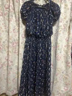 OLIVE des OLIVE 花柄ロングワンピース Mサイズ ネイビー