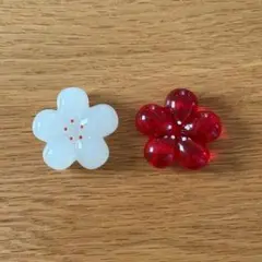 花型ボタン 白 赤 2個セット