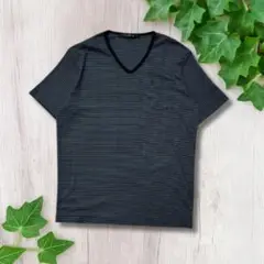 INTERMEZZO Tシャツ 半袖 ブラック メンズ ストライプ Vネック