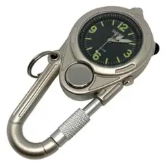 【未使用品】SARUEI　カラビナ型ウォッチ　LEDライト付き　シルバー