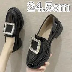 【24.5cm】ビジュー パテント ローファー キラキラ 厚底ローファー